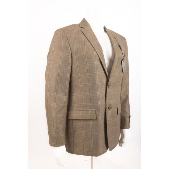 Adolfo High Twist Microtech Mens Suit Jacket Sport Coat Sz 40R Brown Plaid NWT - Picture 2 of 7